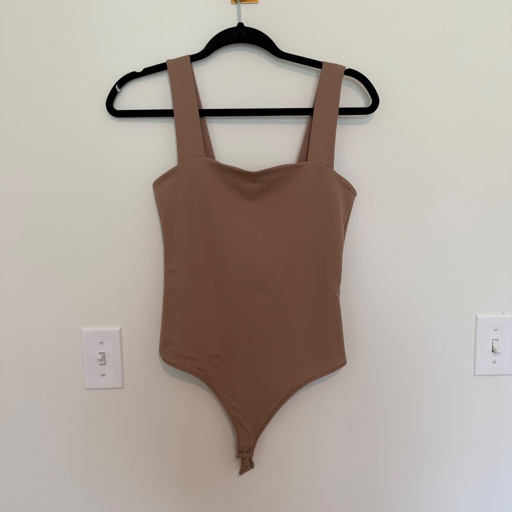Abercrombie & Fitch Soft AF Square Neck Bodice Tank Bodysuit Tan Brown Small